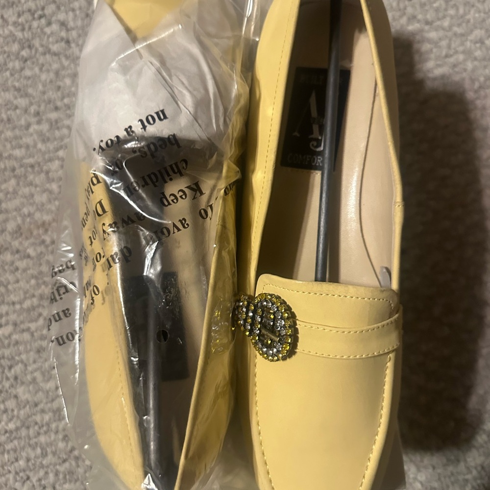 Aj Valenci Yellow Platform Loafers with Rhinestone Buckle